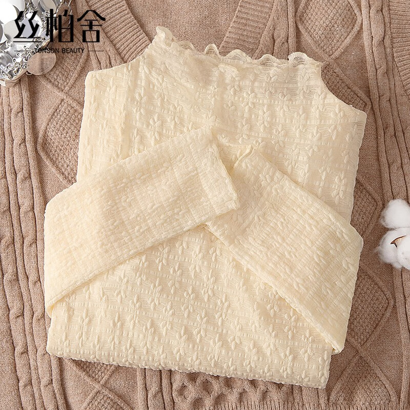 Sibaishe half turtleneck bottoming shirt for women 2025 autumn new style simple solid color long-sleeved pullover lace top