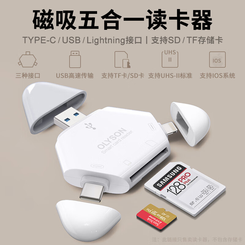 OLYSON three-in-one card reader multi-function suitable for Apple 17 mobile phone USB3.0 DJI Sony Canon SLR camera SD card Type-c computer iPad recorder TF memory card green Apple/TYPE-C/USB interface TF/SD card 3.0 upgraded version