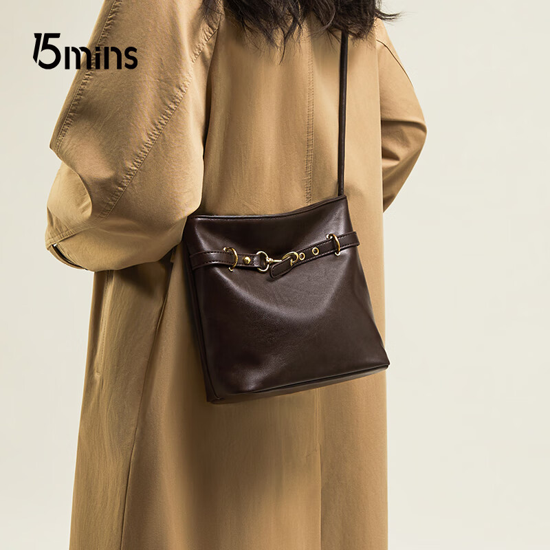 15MINS bag women's 2025 bucket bag women's commuter large capacity single shoulder crossbody bag casual women's bag New Year's Eve gift