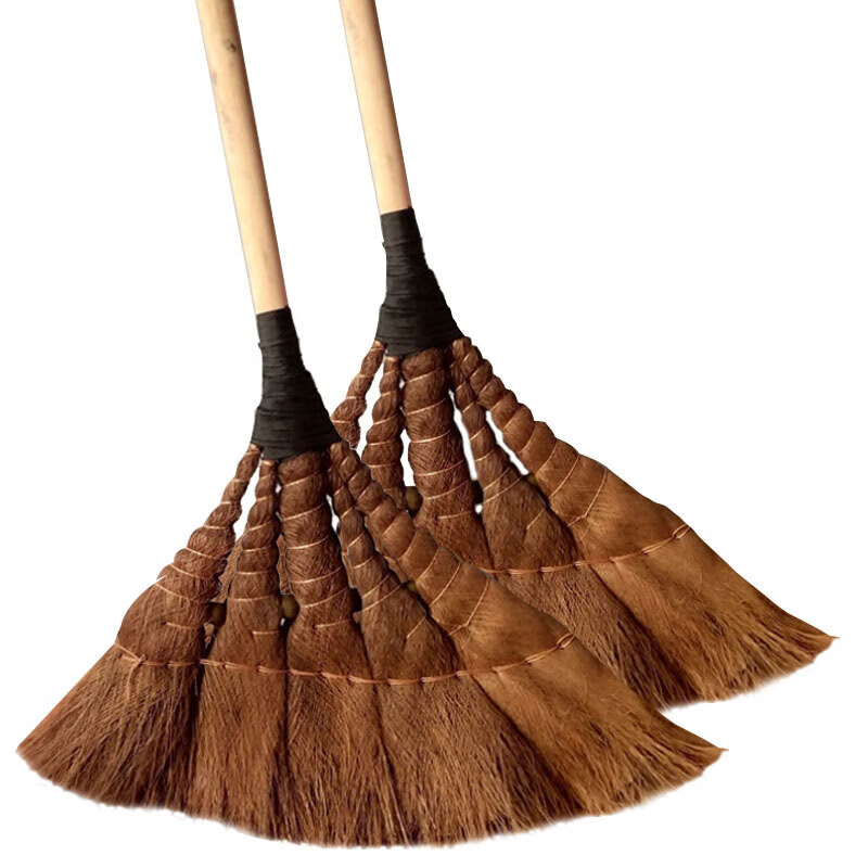 Bingyu AB40121 Industrial wooden handle brown bark broom, brown hair broom, high quality brown hair broom, 5 pieces
