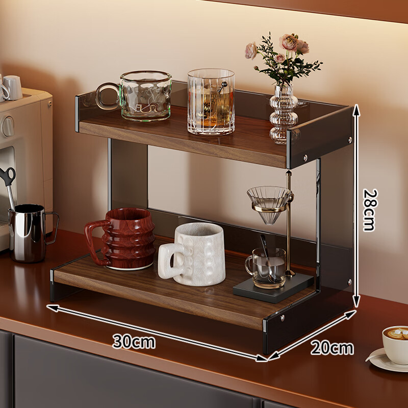 FANLILIN acrylic cup holder desktop cup storage rack dining table light luxury high-end coffee cup tea cup sideboard walnut color-black tea flat style medium size