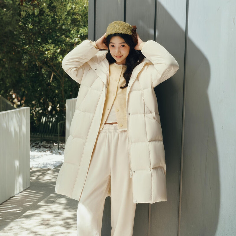 Semir Chen Duling | 90 down long down jacket for women 2025 winter new style detachable large fur collar hooded protective jacket milk white (white duck down) 10501 M