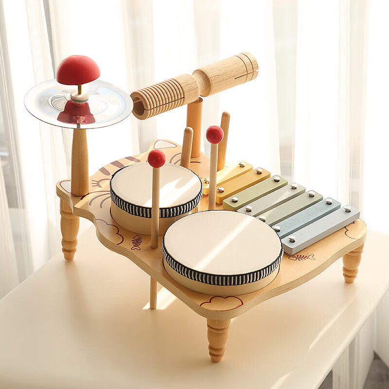 Children's wooden Orff music percussion instrument, piano, drum, gong, baby hand drum toy, multi-functional music stand 1.2kg