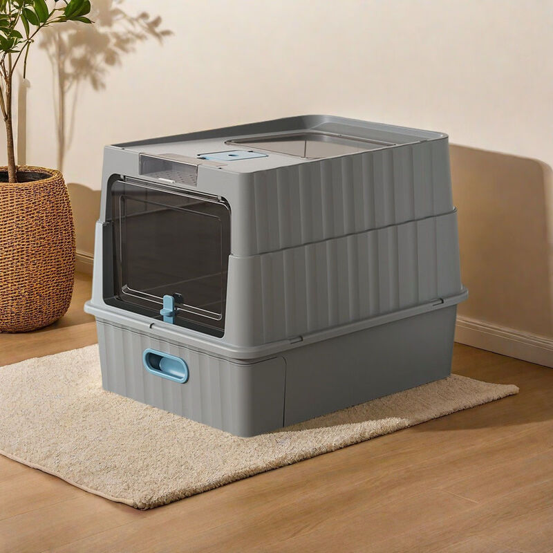 Hanhan Paradise cat litter box fully enclosed extra-large cat toilet anti-splash cat litter box cat sand box cat litter box gray