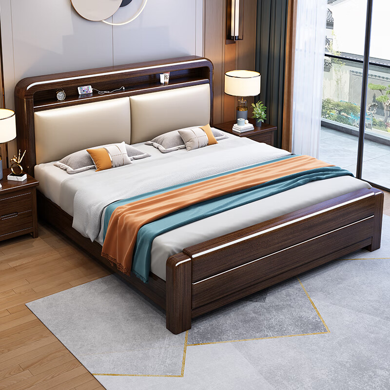 Yunxin Purple Sandalwood Solid Wood Bed Modern Simple 1.8m Double Bed 1.5m Home Master Bedroom Storage Bed with Light Purple Gold Sandalwood Bed 1500*2000mm Mortise and Tenon Style