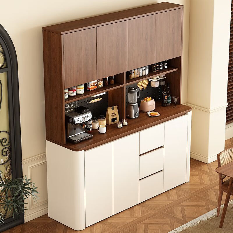 Mikeyou Second-hand sideboard, wine cabinet, storage rack, multi-functional perforated board against the wall, integrated living room, home storage, kitchen cabinet, 80*40*200, walnut+cream, high style