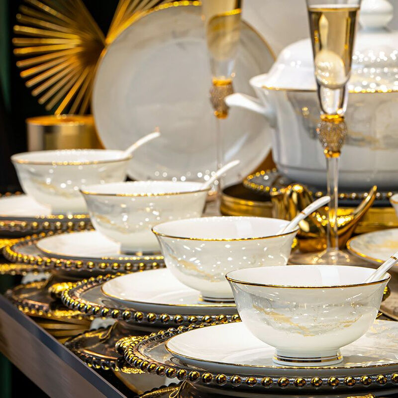 Yongxia bowl and dish set household light luxury ceramic complete tableware Jingdezhen bowl and dish set complete set of high-end bowls and chopsticks for housewarming Dahao Jiangshan 36-head soup bowl configuration