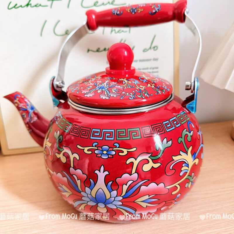 NAOISKEY Naoski Red Hook Lotus kettle thickened 2.5L large capacity enamel enamel old-fashioned kettle for cooking milk tea and boiling water Red Hook Lotus kettle capacity 2.5L