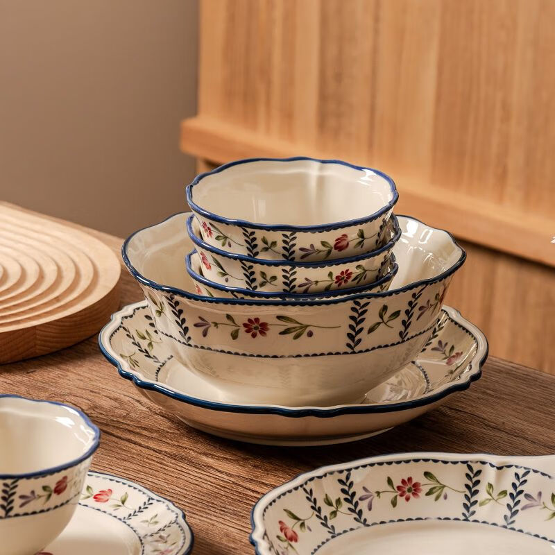 Lanqiou underglaze color fresh rice bowl, particularly beautiful tableware small bowl, household ceramic eating bowl combination set in rice bowl/4.5 inches