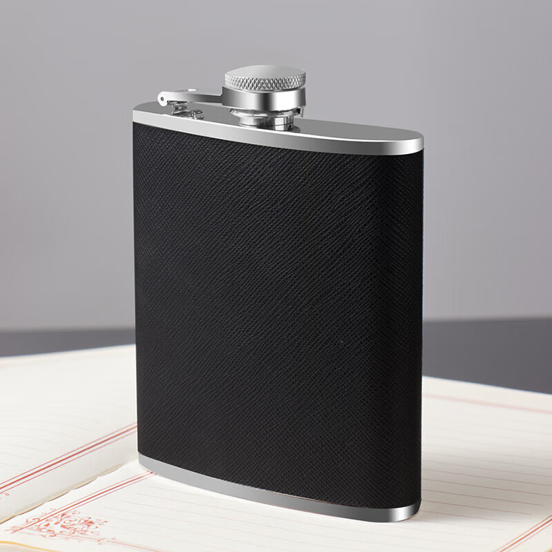 Baijie wine bottle 304 stainless steel portable leather wine bottle outdoor thickened white wine bottle flat wine bottle 170ml + funnel