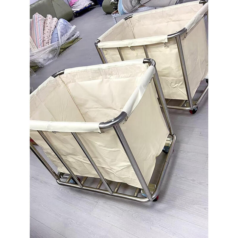 Stainless steel hotel room linen cart bag hotel thickened silent linen cart multi-functional cleaning room entrance cart fully equipped single-pass stainless steel installation-free-5-inch wheel