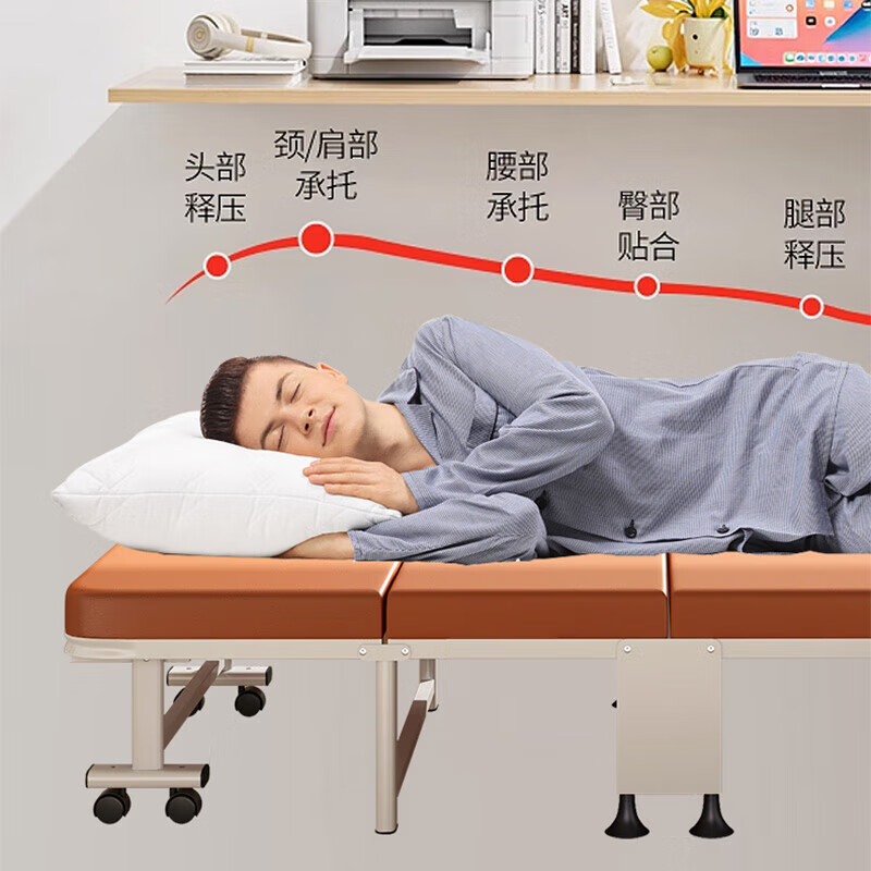 Folding bed cat claw leather lunch break single bed recliner camp bed office nap bed hospital accompanying bed simple bed sponge style cat claw leather 60*190 with 8 wheels