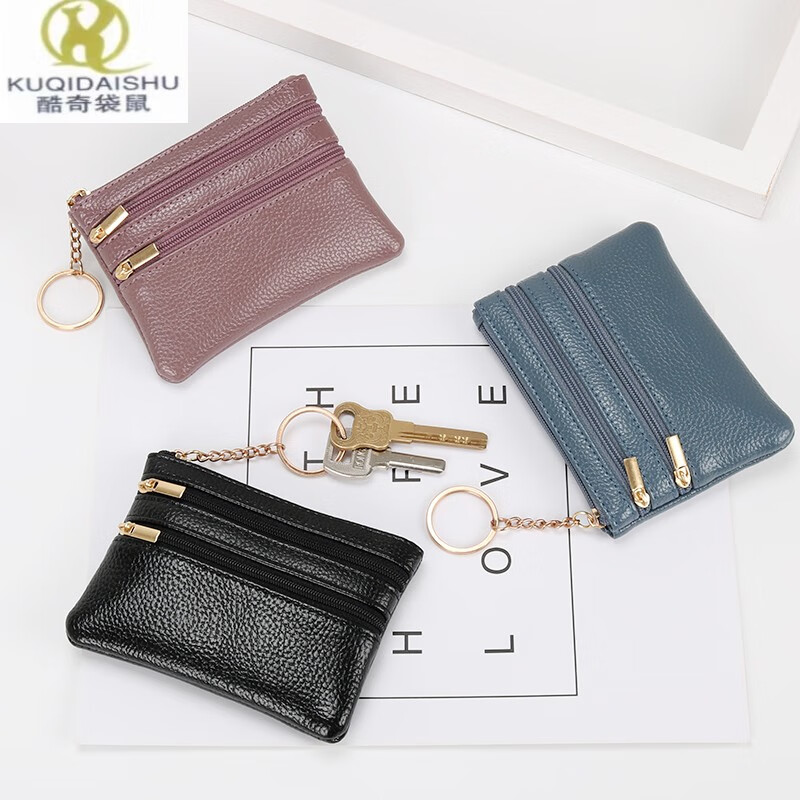 Kuqi Kangaroo Genuine Leather Coin Purse Women's Purse Mini Soft Leather Handbag Small Purse Key Coin Card Bag Short Zipper Bag Purple