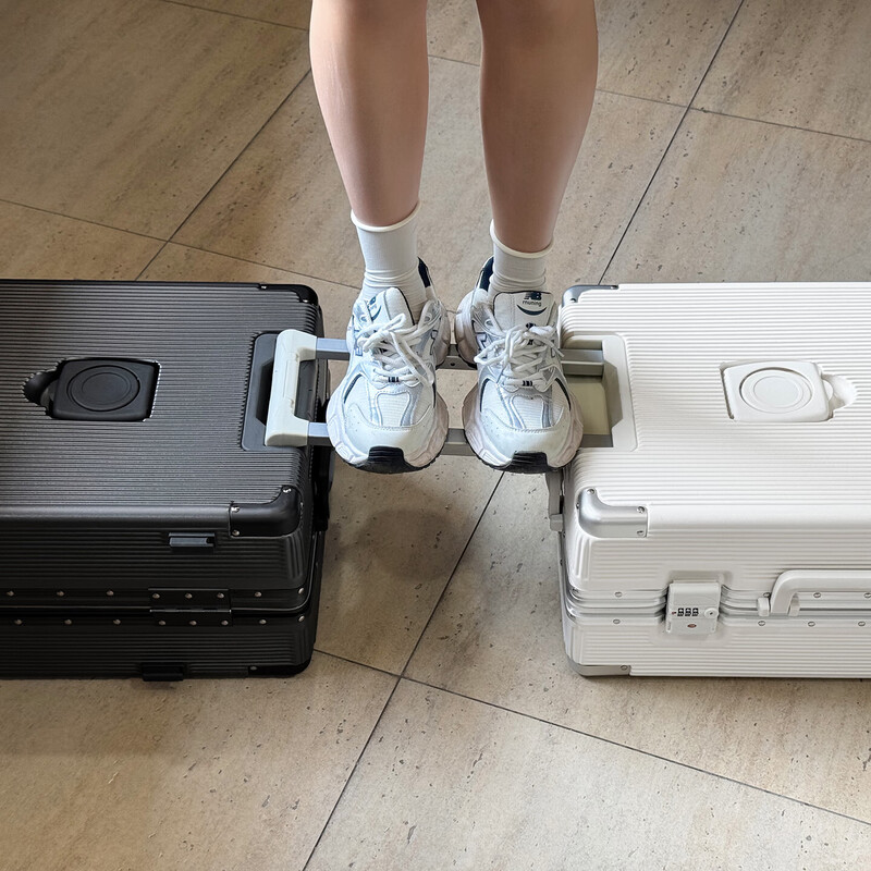 GMYPAL0 suitcase with brake, aluminum frame, large capacity, cup holder, mobile phone holder, trolley, password boarding suitcase, milkshake white, brake + cup holder + mobile phone holder + front hook, 16 inches, 30*20*40CM, special price airline boarding