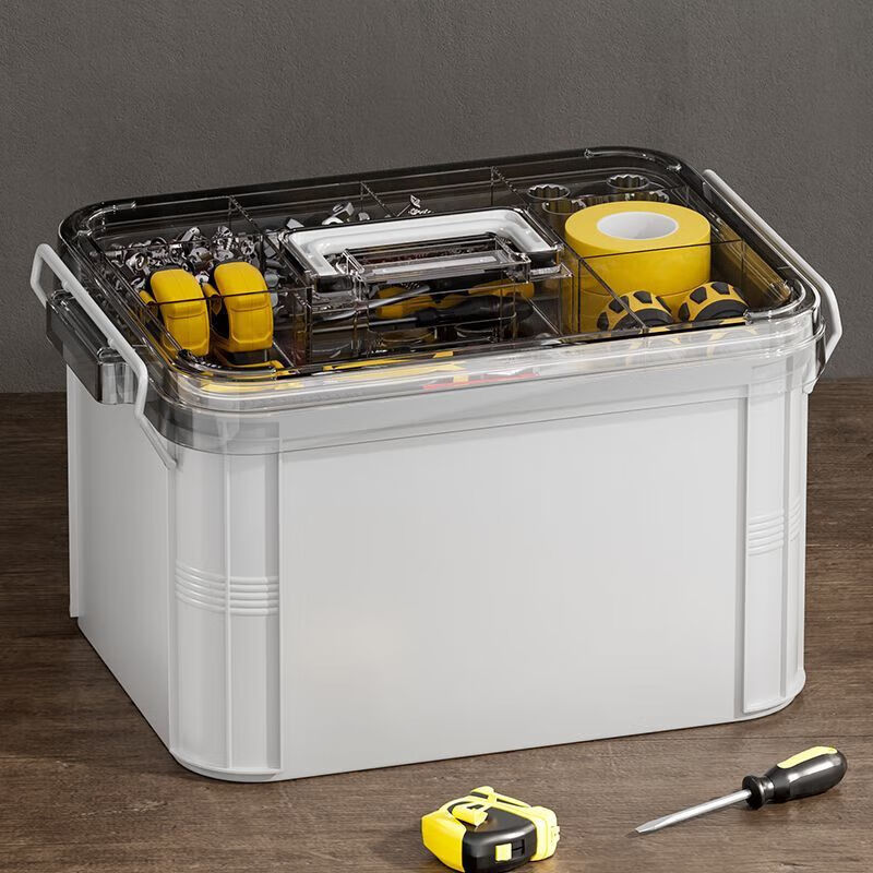 Fengxi home storage enlarged tool box thickened extra large hardware turnover box plastic box portable multi-functional storage box double-layer 400mm tool box gray