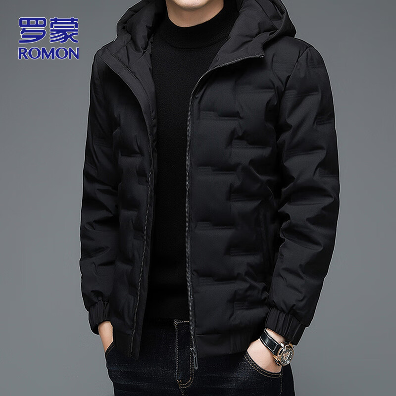 ROMON down jacket men's winter thickened warm clothes stand collar casual cold-proof jacket black XL
