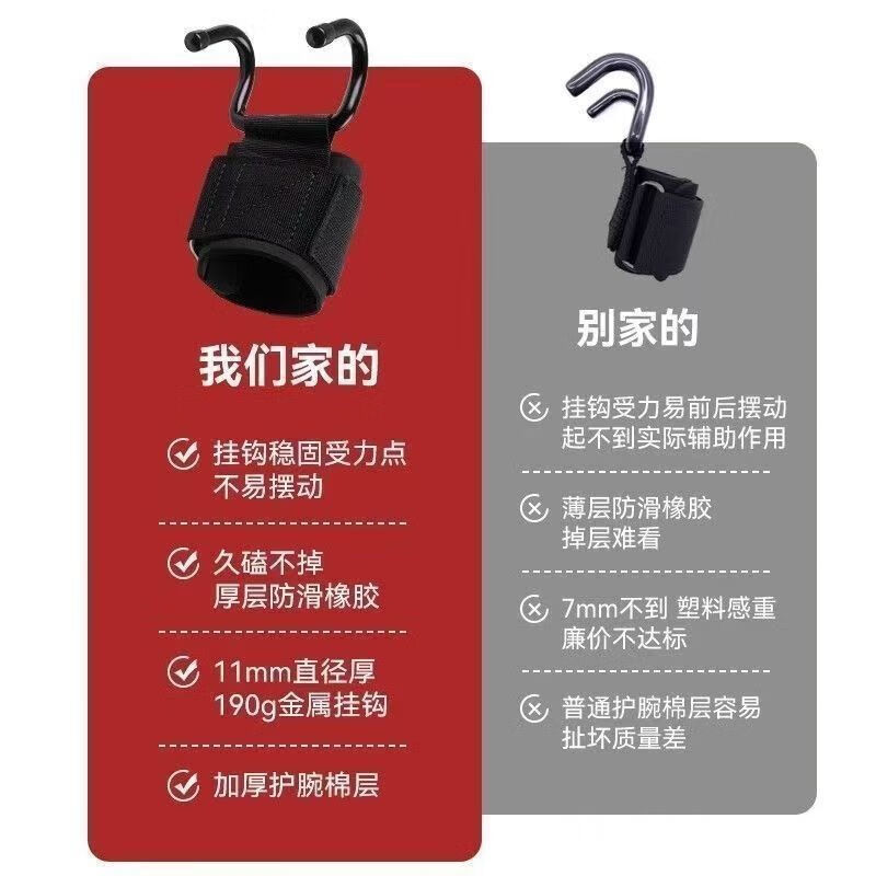 Zhizhou pull-up power-assisted hook portable lumbar traction belt hanging horizontal bar assistive barbell deadlift anti-slip assistance 6.8MM double hook anti-slip 2 pieces