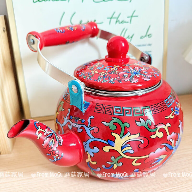 NAOISKEY Naoski Red Hook Lotus kettle thickened 2.5L large capacity enamel enamel old-fashioned kettle for cooking milk tea and boiling water Red Hook Lotus kettle capacity 2.5L