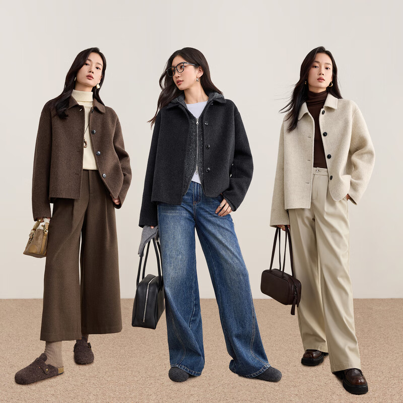 Shandubila sheep wool temperament woolen coat for women winter warm commuting thick double-sided woolen coat slim long-sleeved top