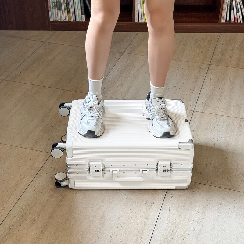 GMYPAL0 suitcase with brake, aluminum frame, large capacity, cup holder, mobile phone holder, trolley, password boarding suitcase, milkshake white, brake + cup holder + mobile phone holder + front hook, 16 inches, 30*20*40CM, special price airline boarding