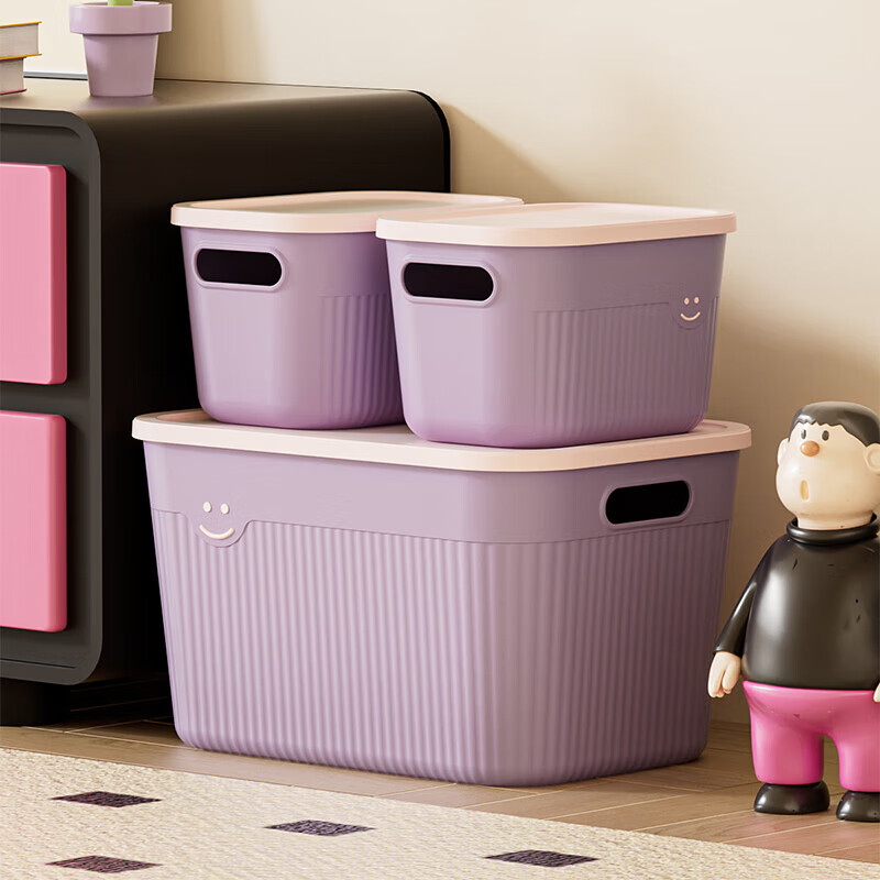 Storage box desktop large capacity debris with lid plastic storage box clothes organizer household storage basket toys purple medium size with lid