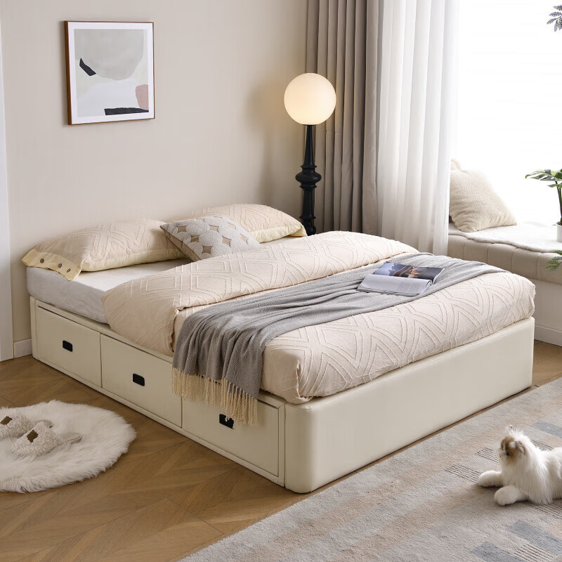 He Jiagong's tatami bed without bedside can be customized with storage and can be customized to any size with drawers, air pressure high box platform bed, floor-standing three-pull tatami densely paved breathable bed board 1000mm*1900mm x three-pull structure