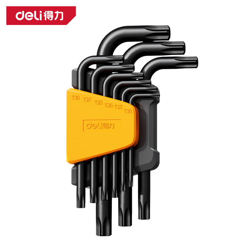 Deli (deli) black, rust-proof, high hardness, standard length, medium hole, flower-shaped inner hexagonal wrench combination set, screwdriver set, 9-piece set