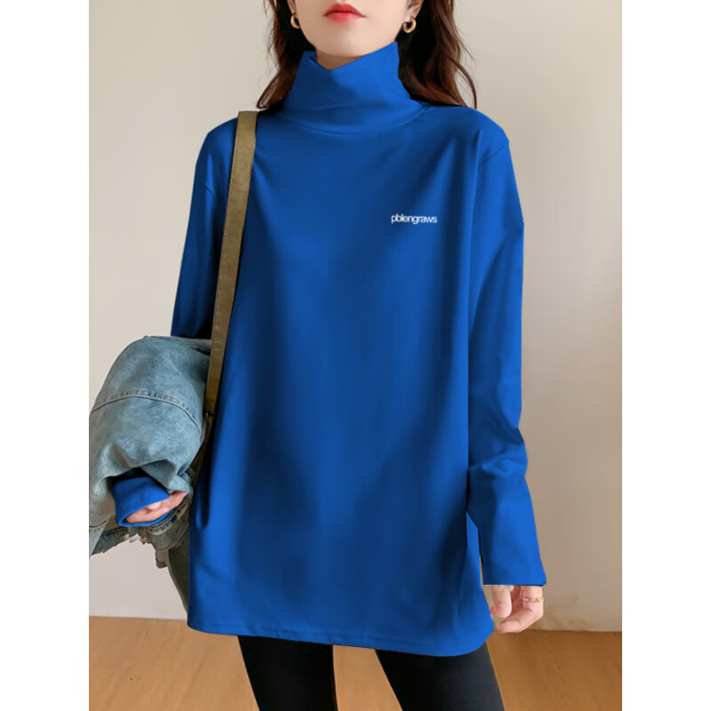 Woodpecker (TUCANO) turtleneck bottoming shirt for women with German velvet thickened warm loose large size mid-length top western style long-sleeved T-shirt AD0170 black XL 135-155 catties