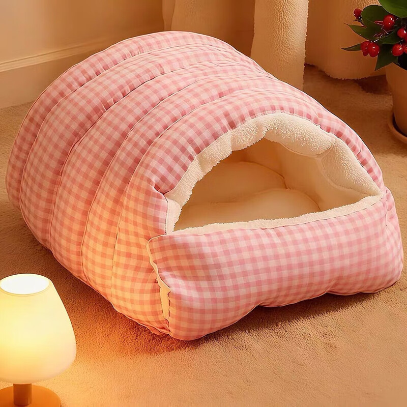 Jingxi self-operated - special brand cat kennel, closed cat bed, winter cat warm sleeping bag and velvet small kennel, door-to-door delivery, closed kennel - green plaid, large size 65*40*28 (open mouth) within 15 pounds