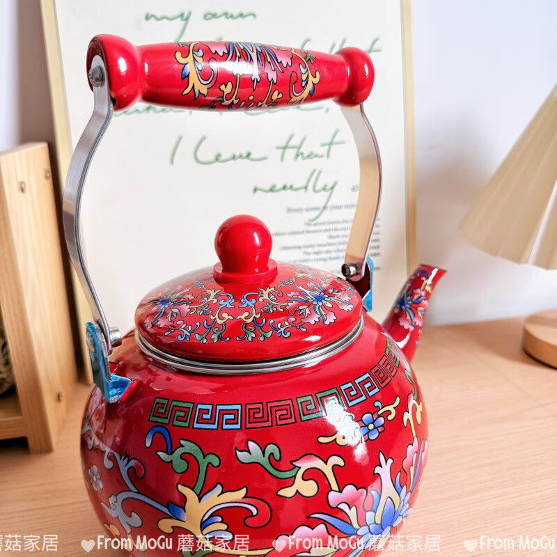NAOISKEY Naoski Red Hook Lotus kettle thickened 2.5L large capacity enamel enamel old-fashioned kettle for cooking milk tea and boiling water Red Hook Lotus kettle capacity 2.5L