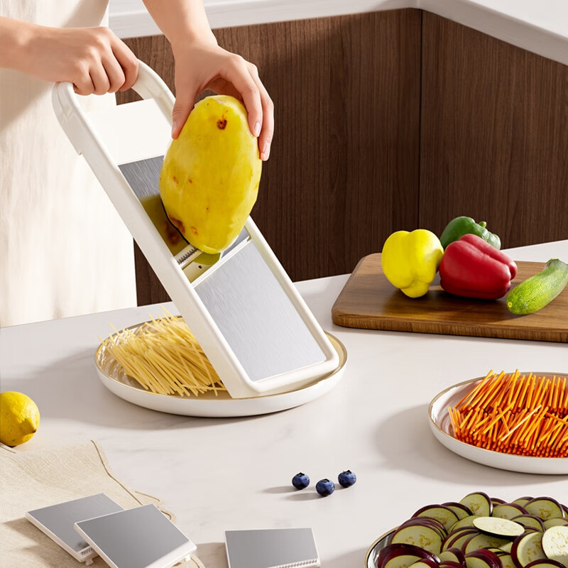 ASCOR grater household potato grater multifunctional vegetable cutter new scraper does not hurt your hands kitchen shredding artifact stainless steel vegetable cutter + hand guard + slicing + thick shreds + drain basket