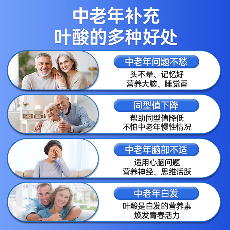 WEUED active folic acid tablets for men reduce elevated homocysteine in middle-aged and elderly cardiovascular and cerebrovascular vitamins b9b6b12