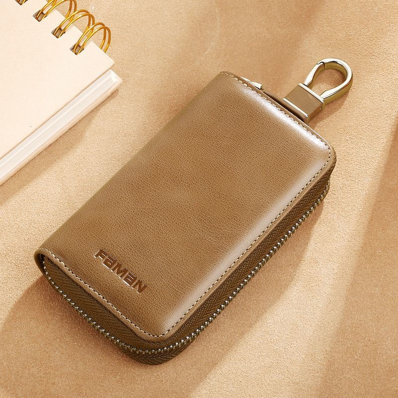 Ye Yu Creative Key Bag Men's Large Capacity Genuine Leather Retro Zipper Key Storage Bag Multi-Function Car Key Bag Cowhide Black/No Waist Hanging Version Replacement if damaged within one year