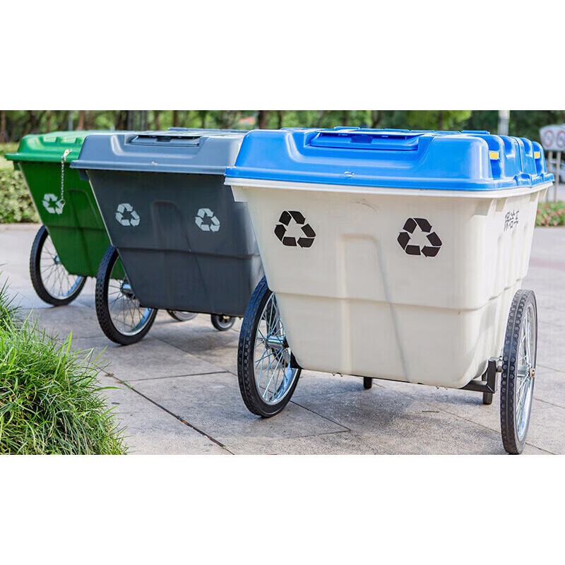 Cleaning truck mobile trash can garbage truck trolley cleaning truck mobile outdoor covered wheel blue and white 400L