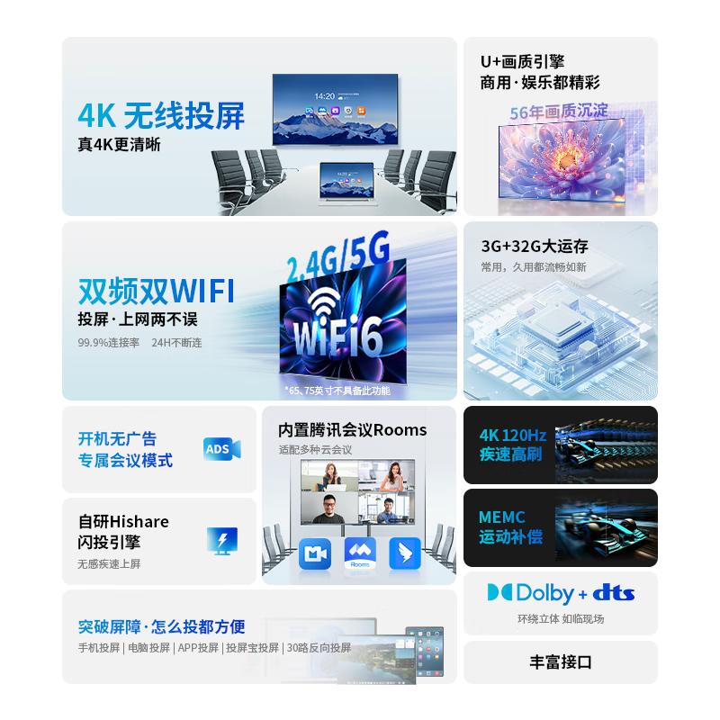 Hisense conference TV tablet all-in-one wireless projection conference room display 4K office teaching training mobile display non-touch 65-inch XP3E+ screen projection device + cart