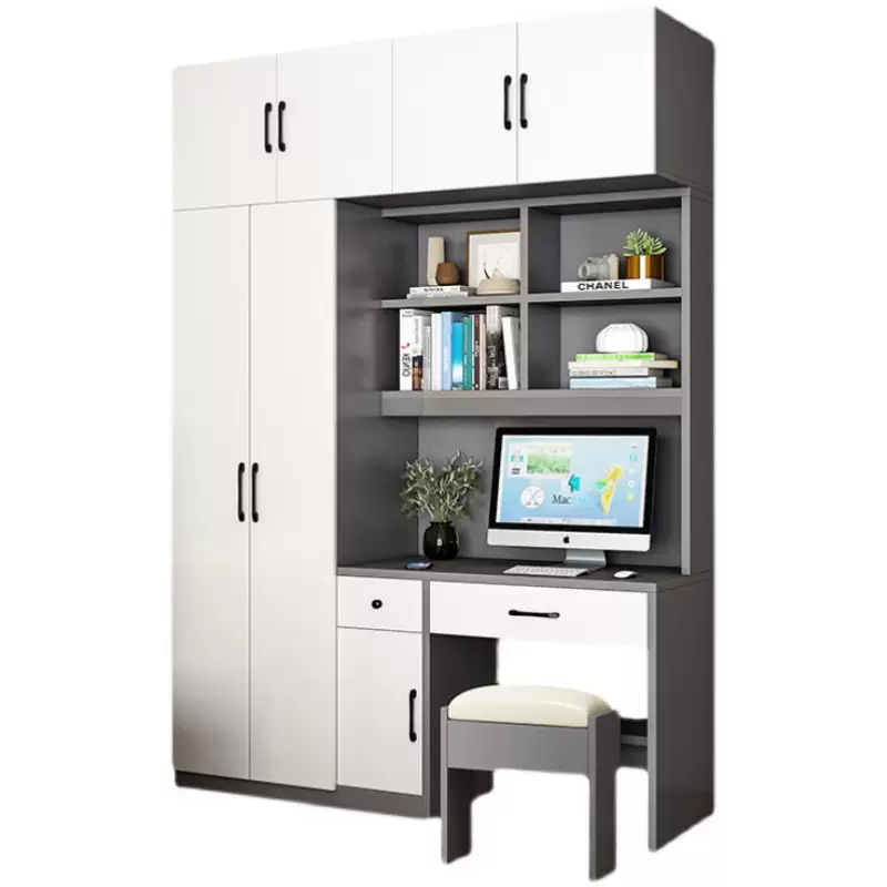 Yusenyi computer desk with student simple cabinet one-piece combined bookshelf wardrobe children's all-in-one bedroom desk desktop desk 1.2 single door-desk comes with stool assembly + 2 doors