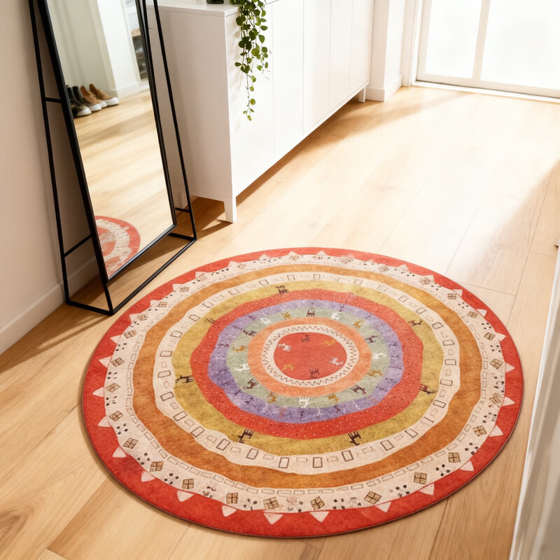 Oulens round carpet light luxury style high-end living room floor mat coffee table blanket bedroom door sofa bedside blanket washable Nordic Red round 100cm*100cm washable without fading