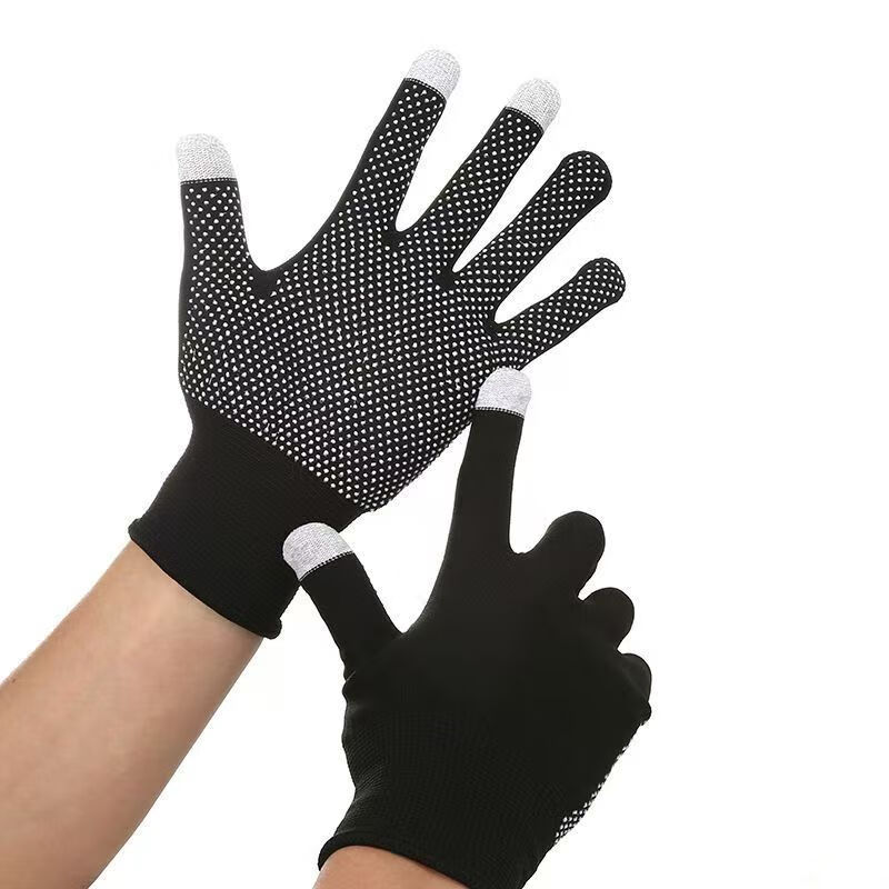 Minggu dot bead touch screen thin labor protection gloves 10 pairs/pack nylon dot PVC dot plastic non-slip wear-resistant breathable black