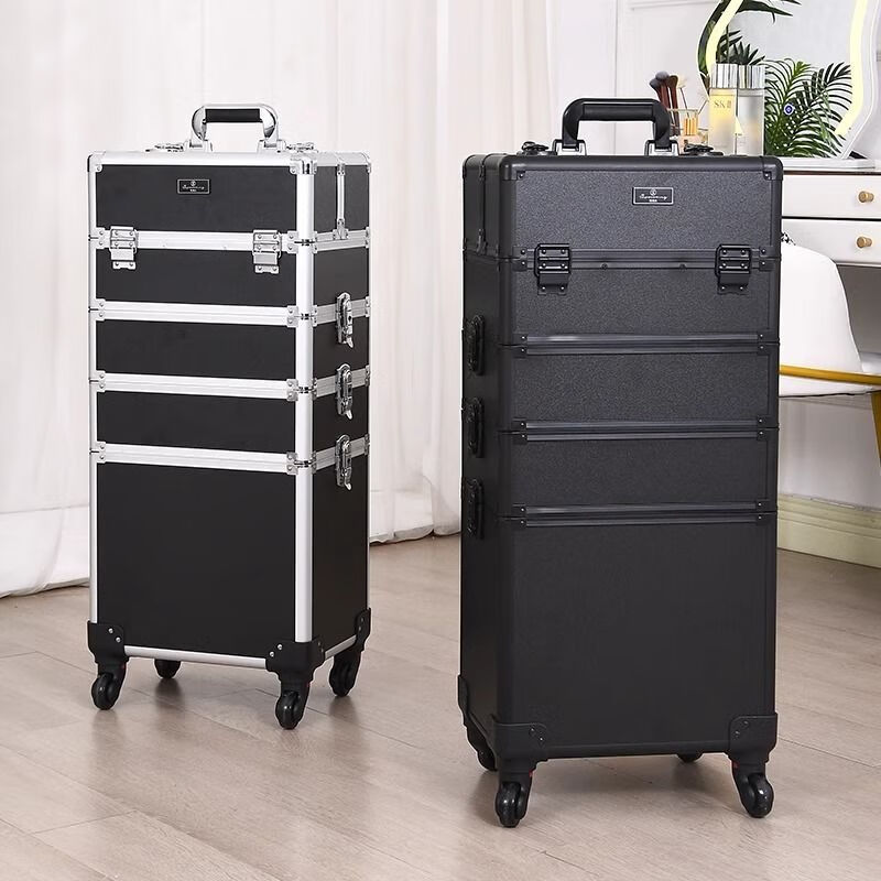 Vinoa 2025 multi-layer tattoo tool box, hairdressing, beauty, makeup and manicure box, large-capacity storage trolley case, black two-layer universal wheel