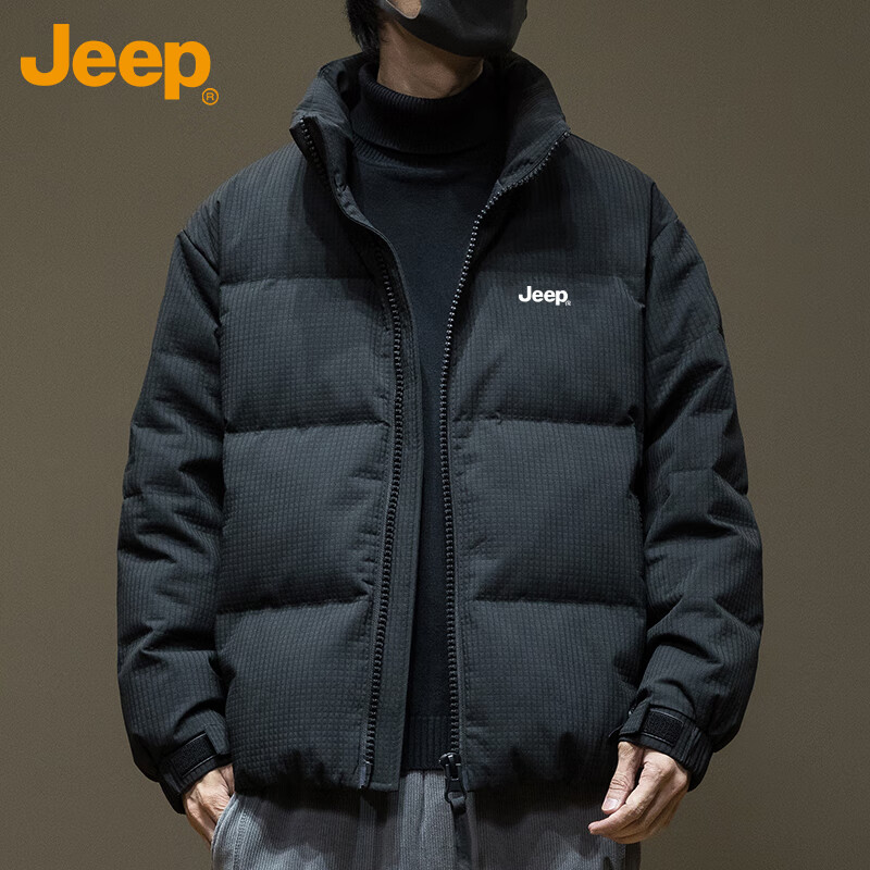 JEEP Jeep Down Jacket Men's Winter Short Warm Stand Collar Jacket Men's Casual Clothes Men's Black XL
