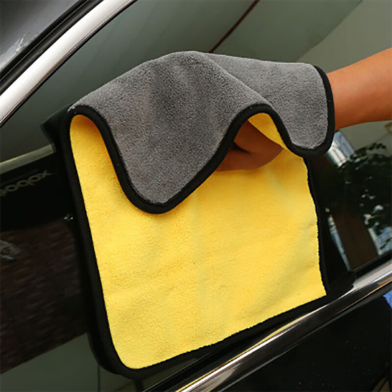 Pioneer coral velvet car wipes, car wash towels, fiber rags, thickened water-absorbent two-color double-sided car towels, gray and yellow 600g/ 30*60cm (minimum order of 10 pieces)