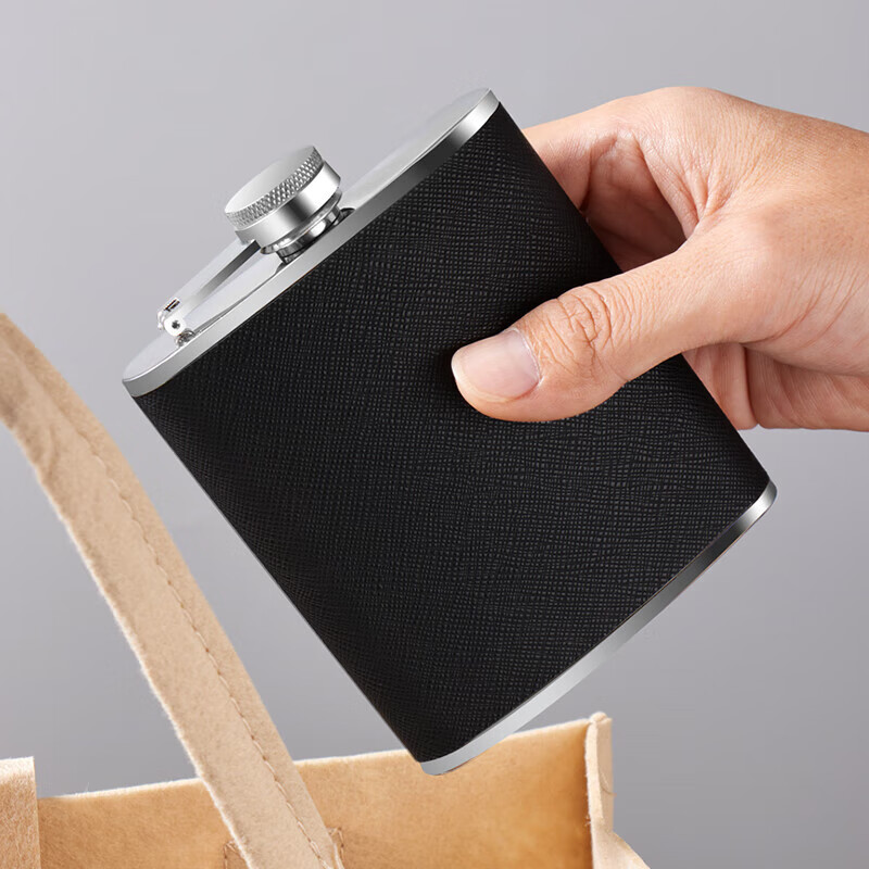 Baijie wine bottle 304 stainless steel portable leather wine bottle outdoor thickened white wine bottle flat wine bottle 170ml + funnel