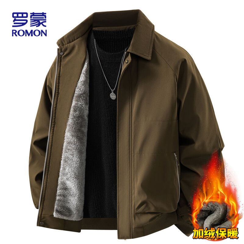 ROMON jacket men's autumn and winter trendy workwear casual lapel executive velvet jacket men's dad wear 03JR black XL