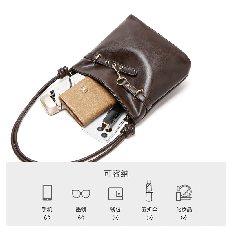15MINS bag women's 2025 bucket bag women's commuter large capacity single shoulder crossbody bag casual women's bag New Year's Eve gift