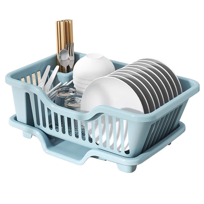 Yusenyi drain basket dish rack dish kitchen storage rack household countertop cupboard dishware storage sink tableware storage rack thickened version - blue quick-drying drain