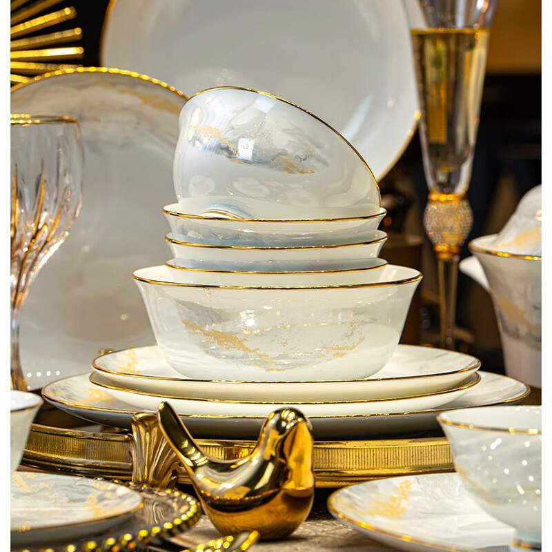 Wanxiang Jingdezhen household dishes 2025 new high-value light luxury dishes and tableware complete set of dishes and chopsticks housewarming gift