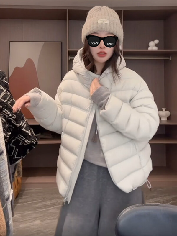 LISM shopping mall same style high-end down jacket white puff turtle back ribs women's short style small and loose coffee color S 80-120