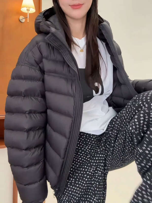 LISM shopping mall same style high-end down jacket white puff turtle back ribs women's short style small and loose coffee color S 80-120