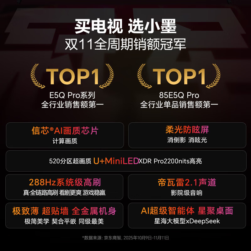 Hisense TV Xiaomo E5Q Pro 55 inches 520 partition U+MiniLED Xinxin chip anti-glare soft light anti-glare screen National subsidy World Cup 55E5Q-PRO 55 inches