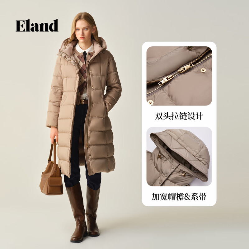 ELAND Down Jacket Women's Long Jacket 2025 Winter EEJDF4VM13 Light Brown 165